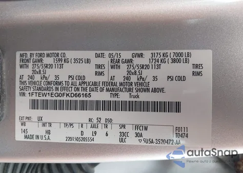 2015 Ford F-150 Lariat from USA, damaged, VIN 1FTEW1EG0FKD66165